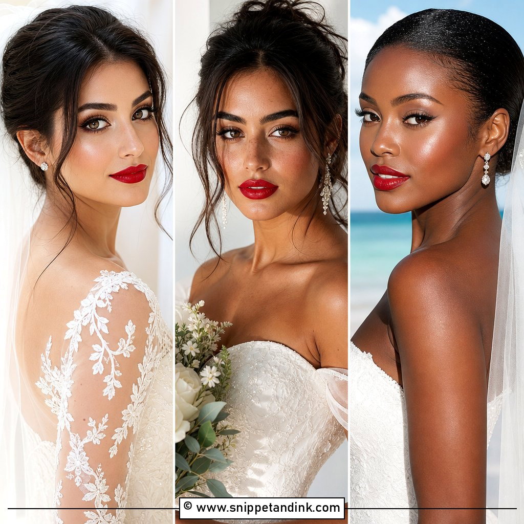30 Bridal Makeup Red Lips Looks for Bold Romantic Brides