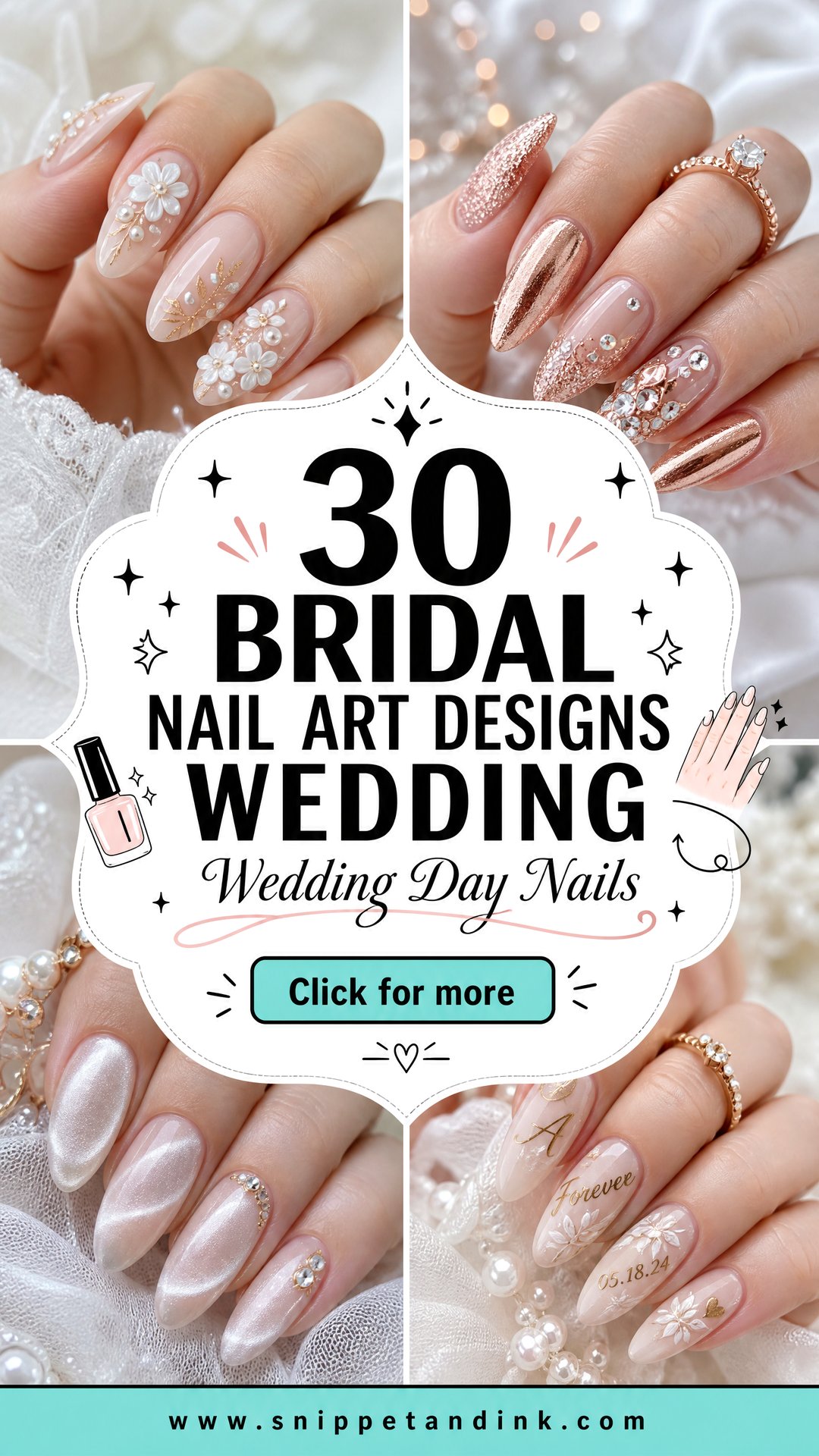 30 Bridal Nail Art Designs Wedding Day Brides Will Love - 30 Bridal Nail Art Designs Wedding Day Brides Will Love