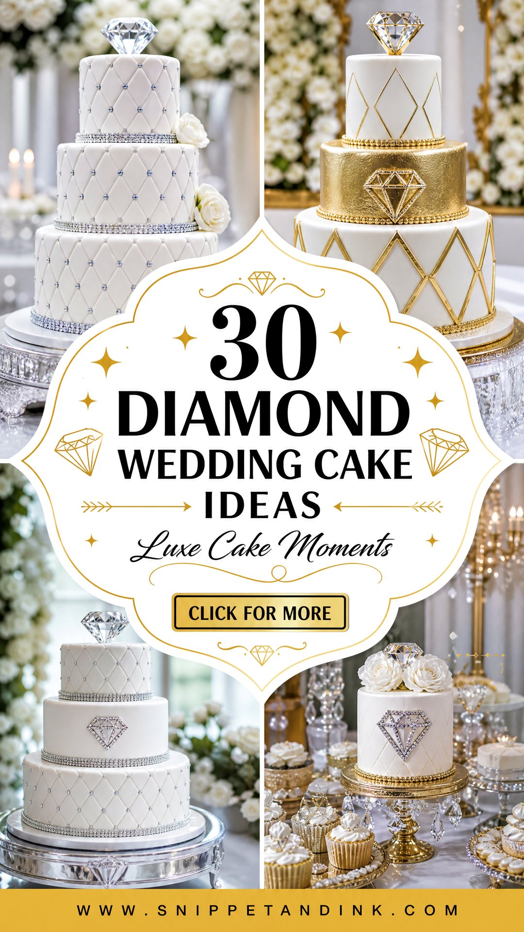 30 Diamond Wedding Cake Ideas for Luxe Reception Style - 30 Diamond Wedding Cake Ideas for Luxe Reception Style