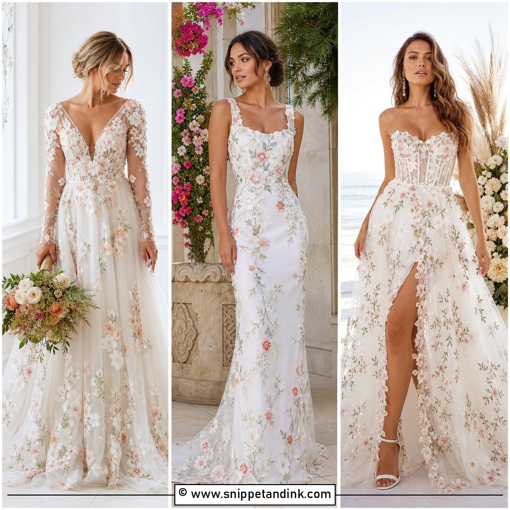 30 Flower Wedding Dress Ideas for Romantic Garden Brides