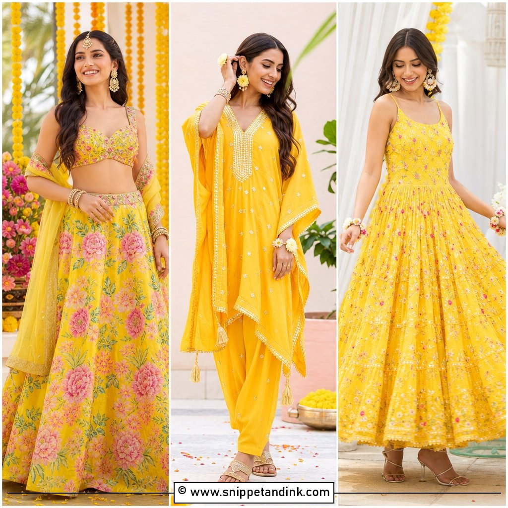 30 Haldi Dress Ideas for Bride to Look Bright and Beautiful