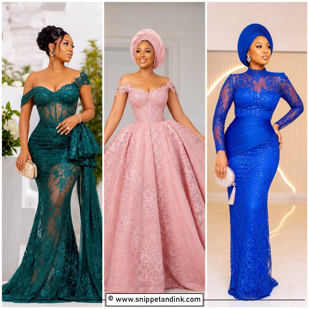 30 Latest Aso Ebi Lace Gown Styles for Glam Guests This Season