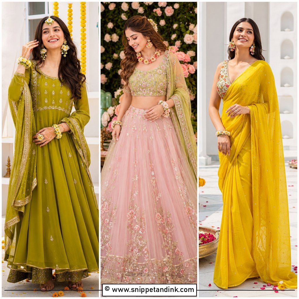 30 Mehandi Dress Ideas for Colorful Pre-Wedding Style