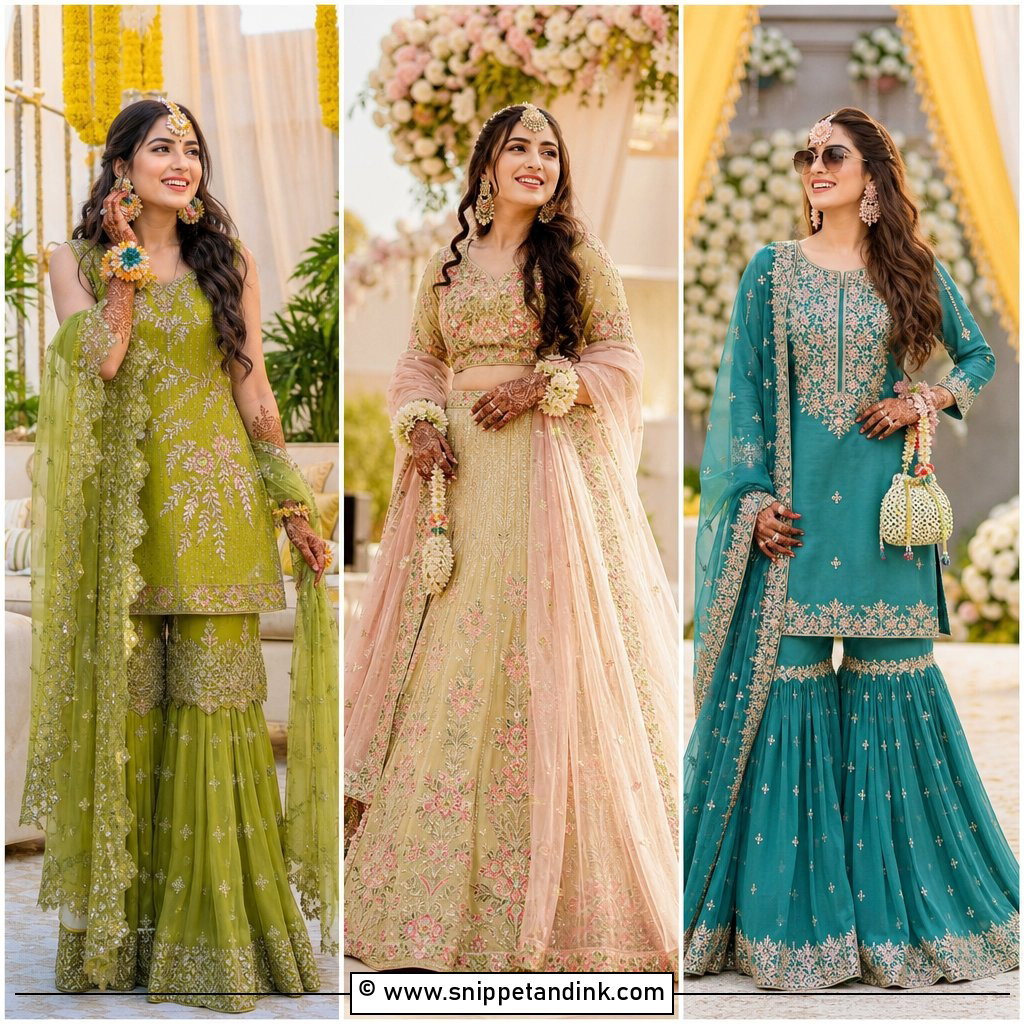 30 Mehandi Outfits for Colorful Bride and Guest Style