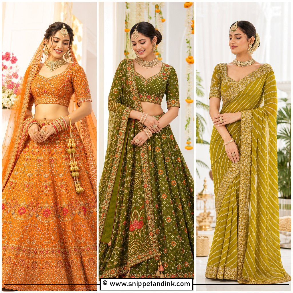30 Mehendi Bridal Outfit Ideas for Joyful Wedding Style