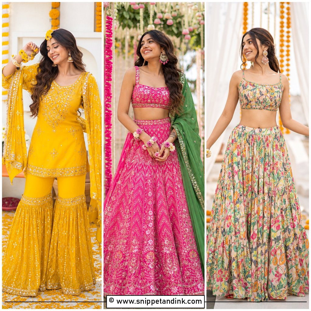 30 Mehendi Dress Ideas for Bright Festive Bridal Looks