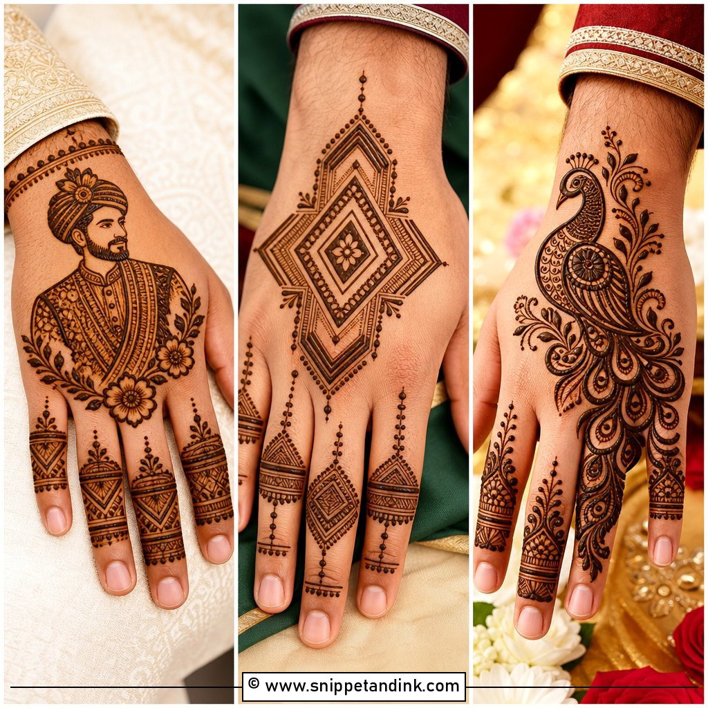 30 Mehndi Designs for Groom for Men With Bold Wedding Style