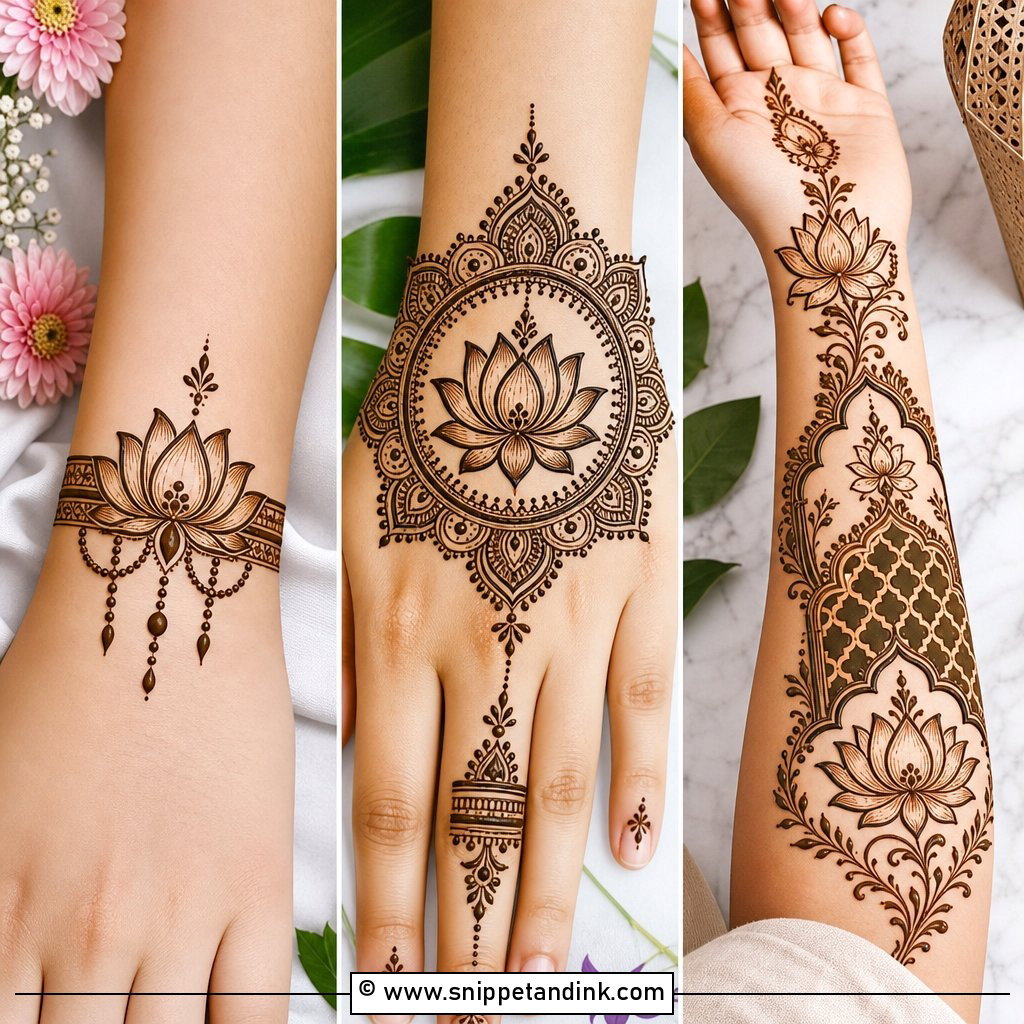 30 Minimal Lotus Mehndi Design Ideas for Delicate Hands
