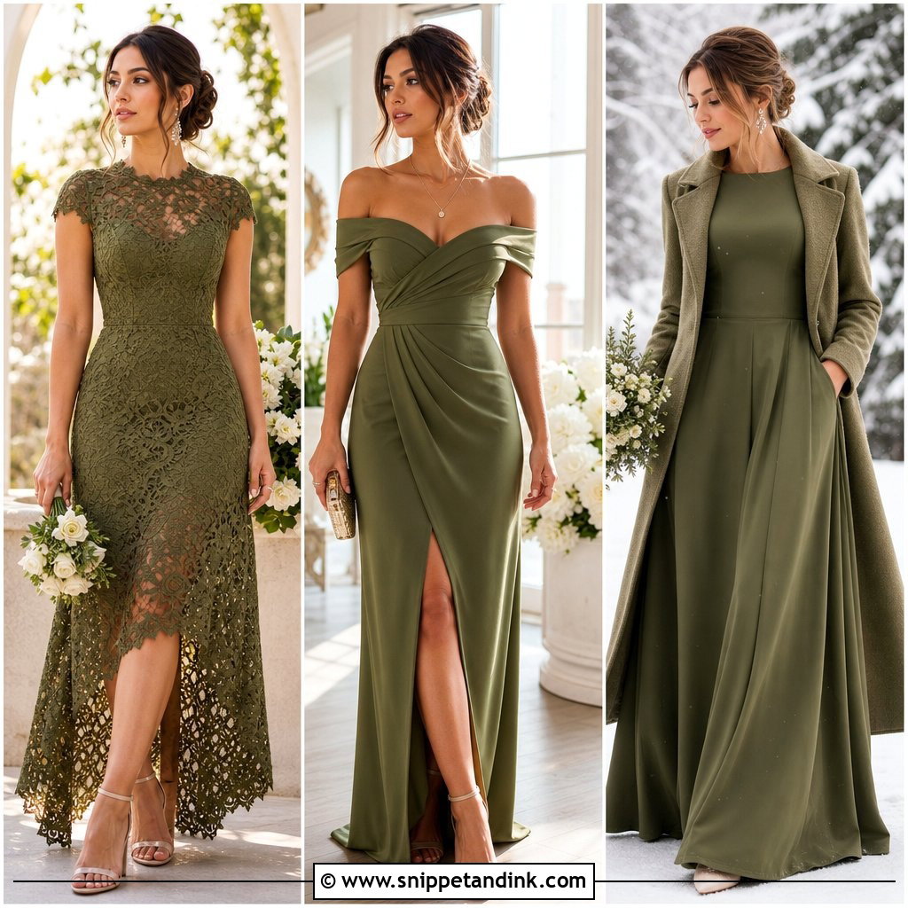 30 Olive Green Dress Outfit Wedding Ideas