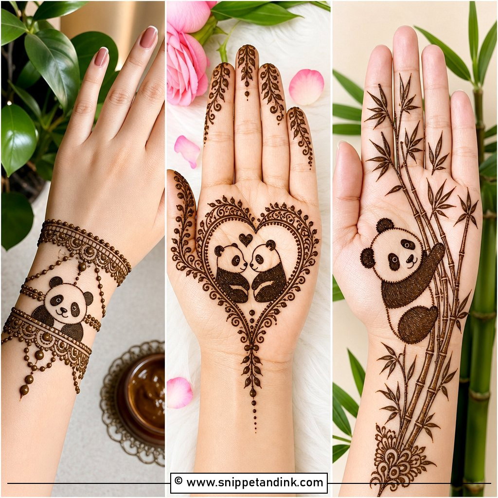 30 Panda Mehndi Design Ideas for Cute Festive Party Hands