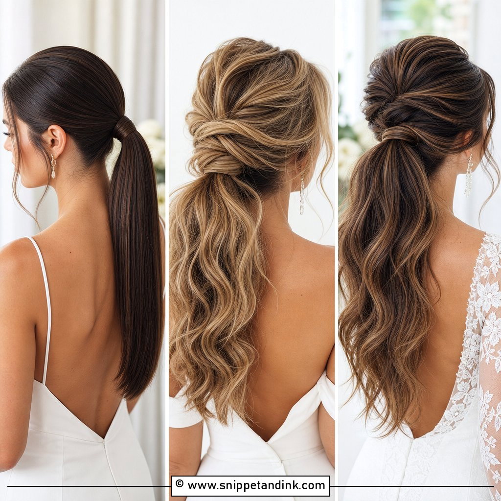 30 Pony Tailed Wedding Hairstyle Ideas for Soft Glam Brides