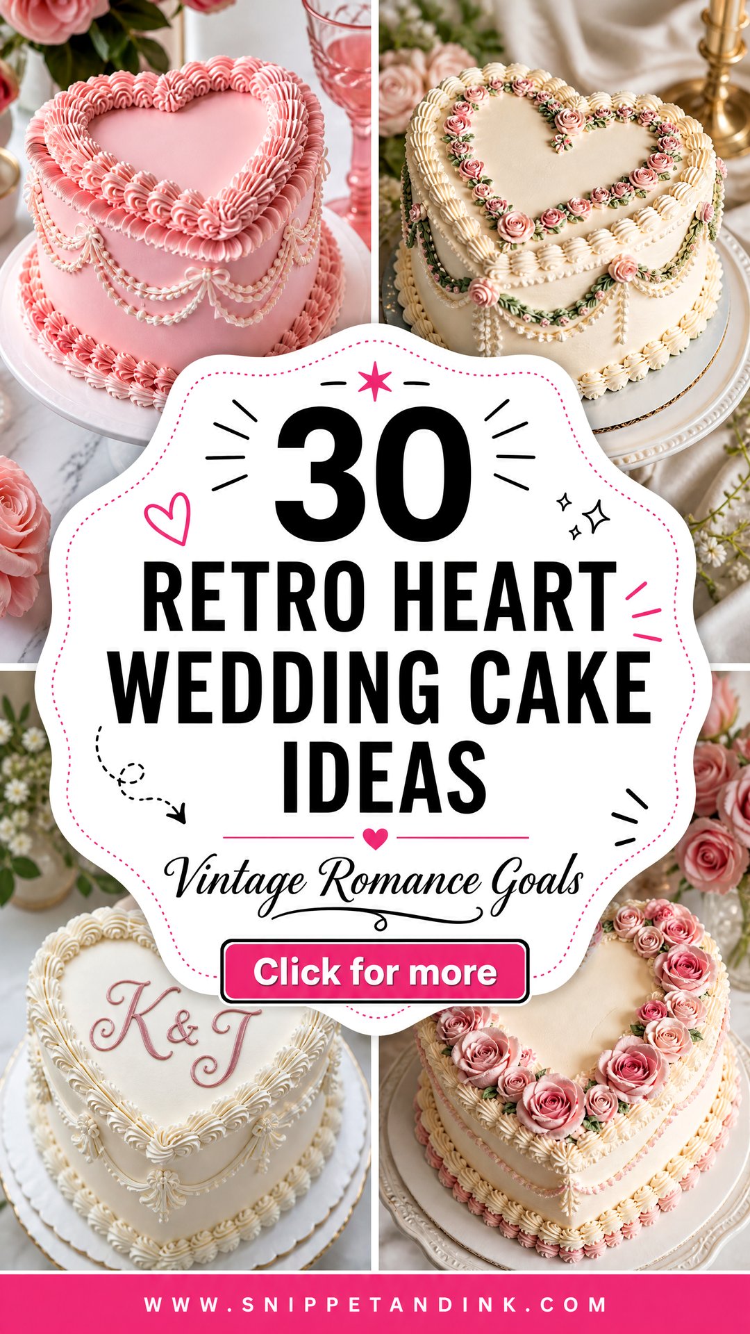 30 Retro Heart Wedding Cake Ideas for Vintage Romance - 30 Retro Heart Wedding Cake Ideas for Vintage Romance