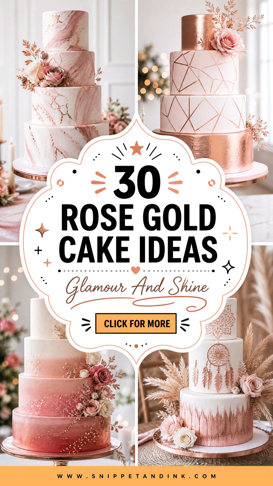 30 Rose Gold Cake Ideas for Wedding Glamour and Shine - 30 Rose Gold Cake Ideas for Wedding Glamour and Shine