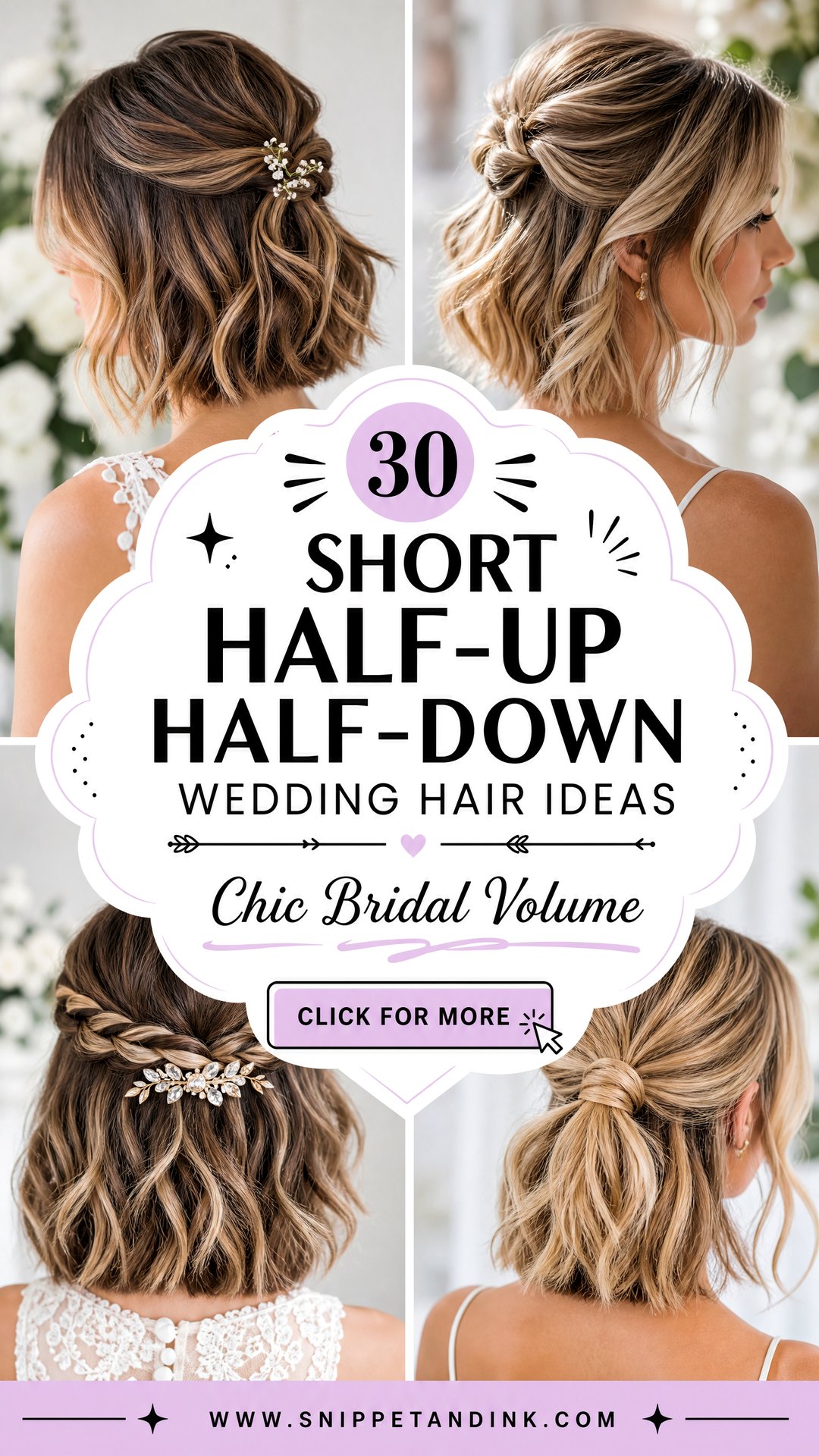 30 Short Half-Up Half-Down Wedding Hair Ideas for Chic Brides - 30 Short Half-Up Half-Down Wedding Hair Ideas for Chic Brides