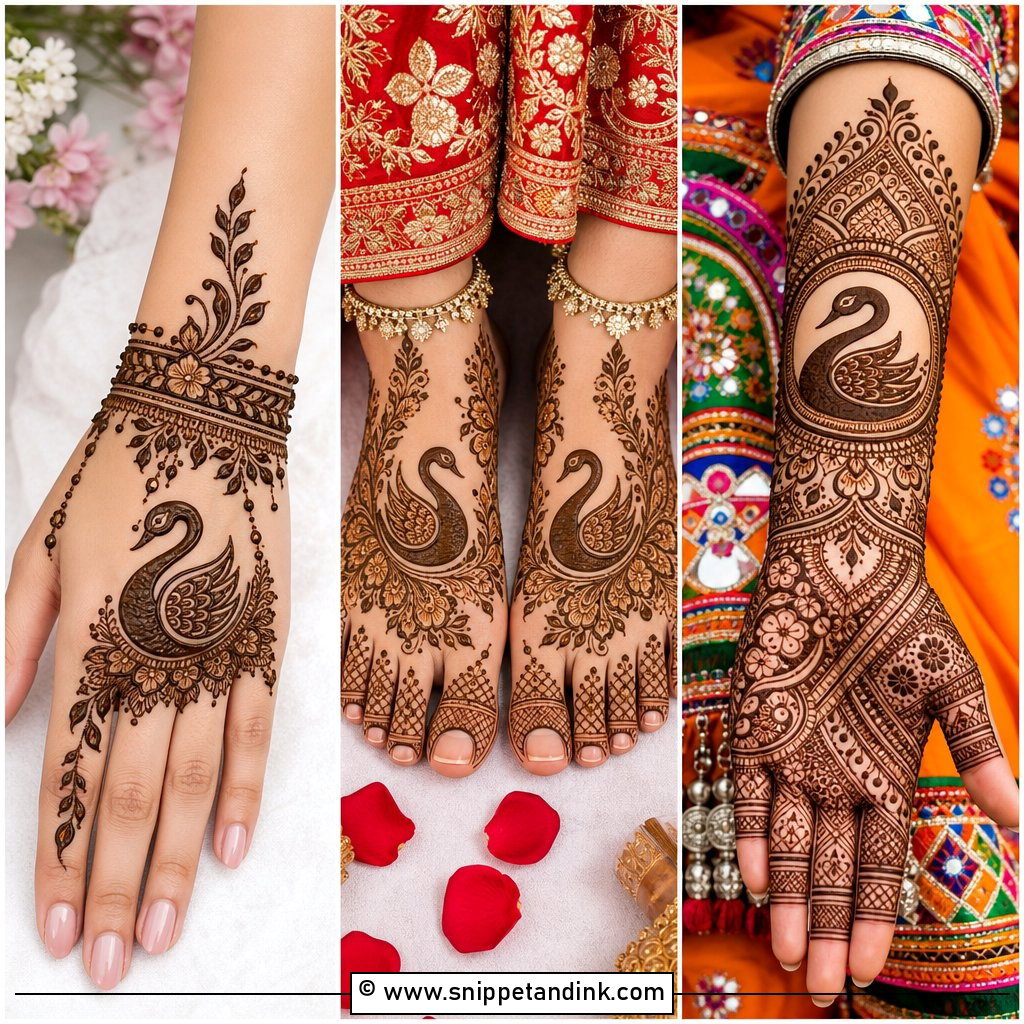 30 Swan Mehndi Designs for Graceful Bridal Hand Art Ideas