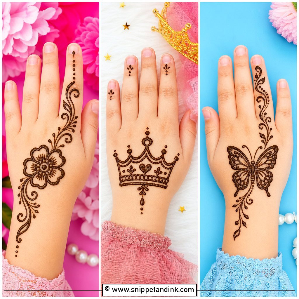 30 Very Easy Mehndi Designs for Kids for Fun Little Hands
