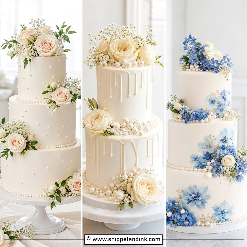30 Wedding Cake Ideas with Flowers and Pearls for Romance