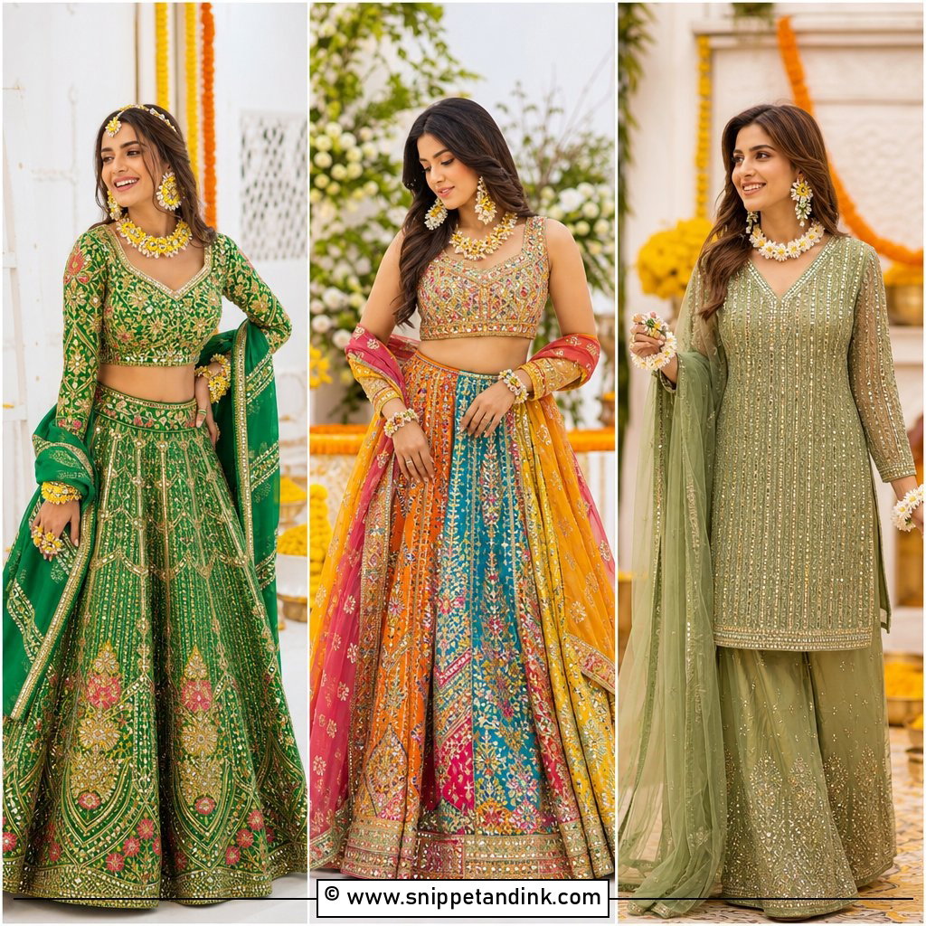 35 Bridal Mehndi Outfit Ideas for a Colorful Bride Look