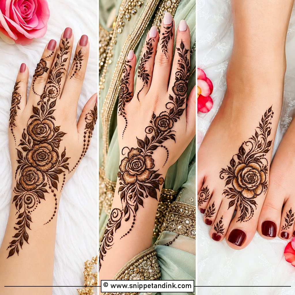 35 Dubai Rose Mehndi Designs for Elegant Hands
