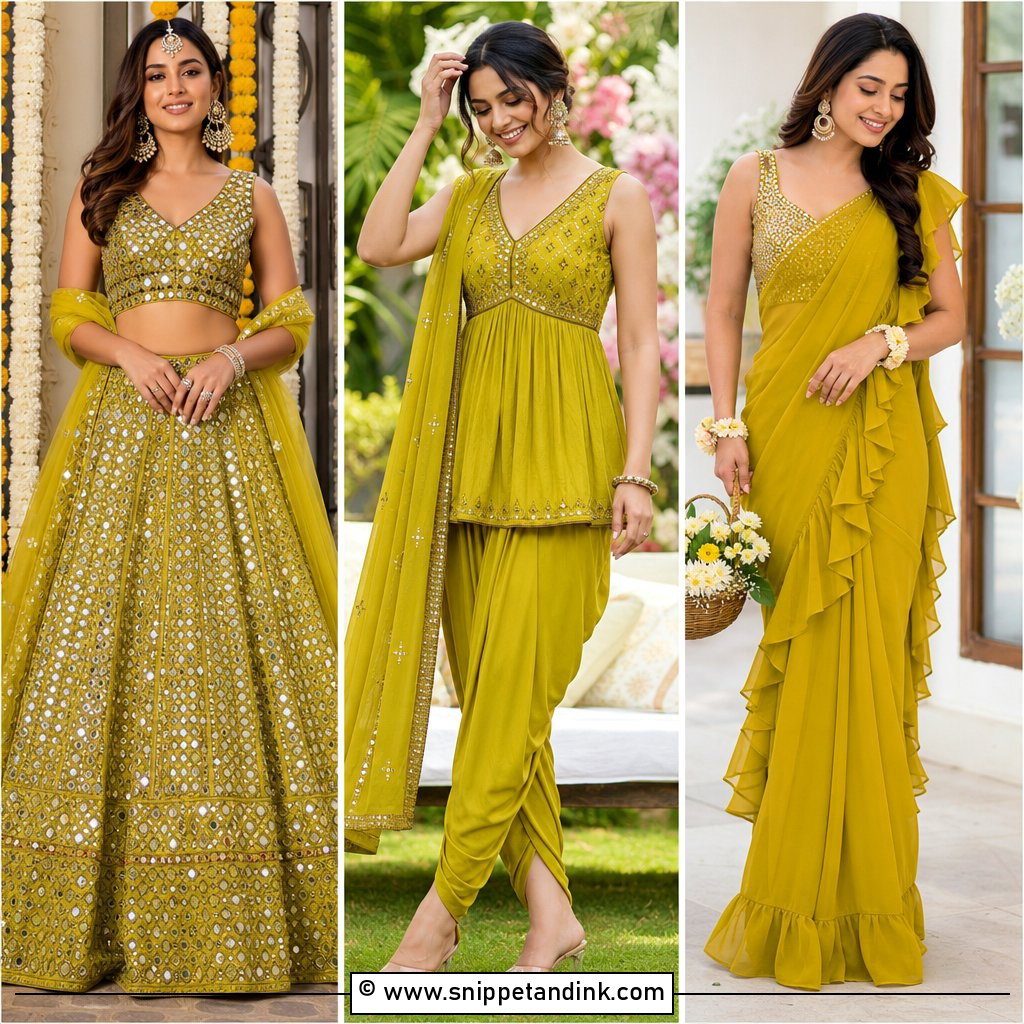 35 Mehndi Outfit Ideas for Colorful Wedding Festivities