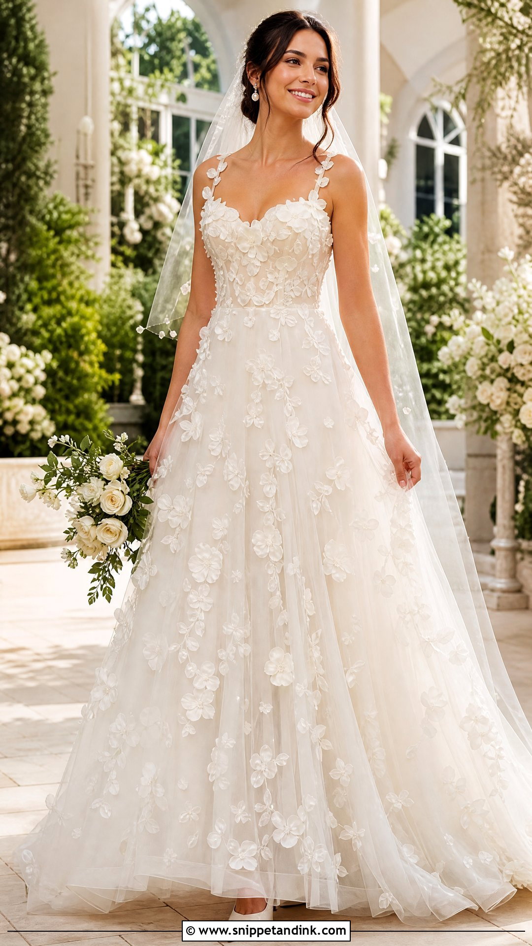 3D Floral A Line Wedding Dress - Snippet and Ink - 25 Flowers Wedding Dresses
