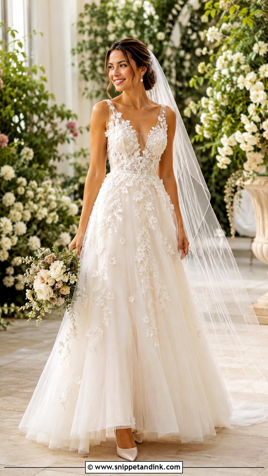 3D Floral A Line Wedding Dress - Snippet and Ink - 20 3d Wedding Dress Ideas