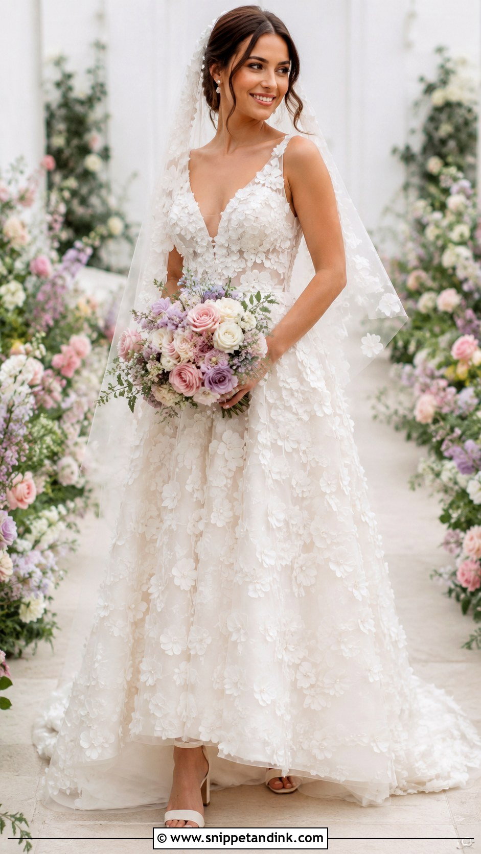 3D Floral A Line Wedding Dress - Snippet and Ink - 20 Fairy Tale Wedding Dress Romantic Ideas