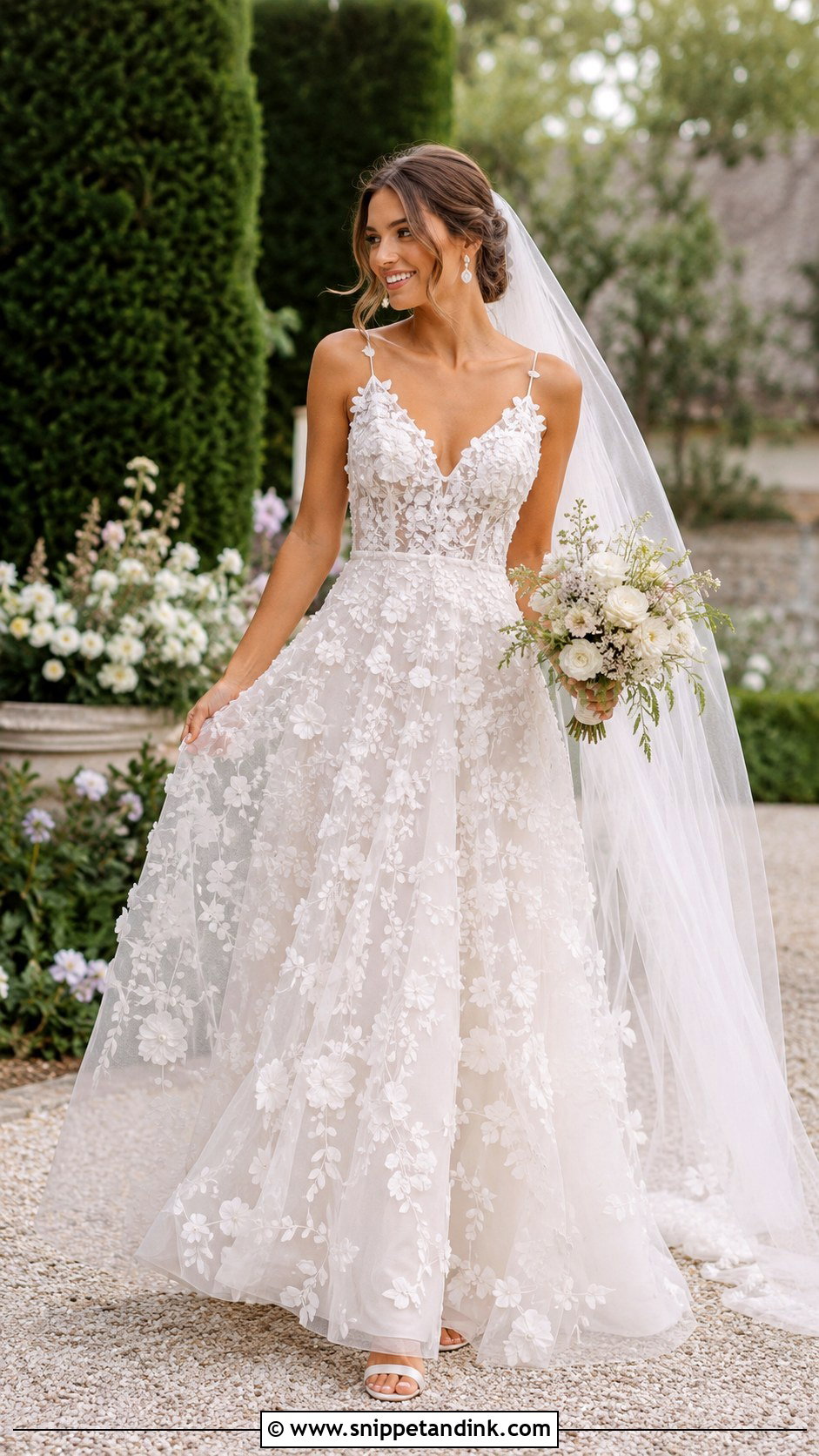 3D Floral A Line Wedding Dress - Snippet and Ink - 30 Wedding Dresses a Line