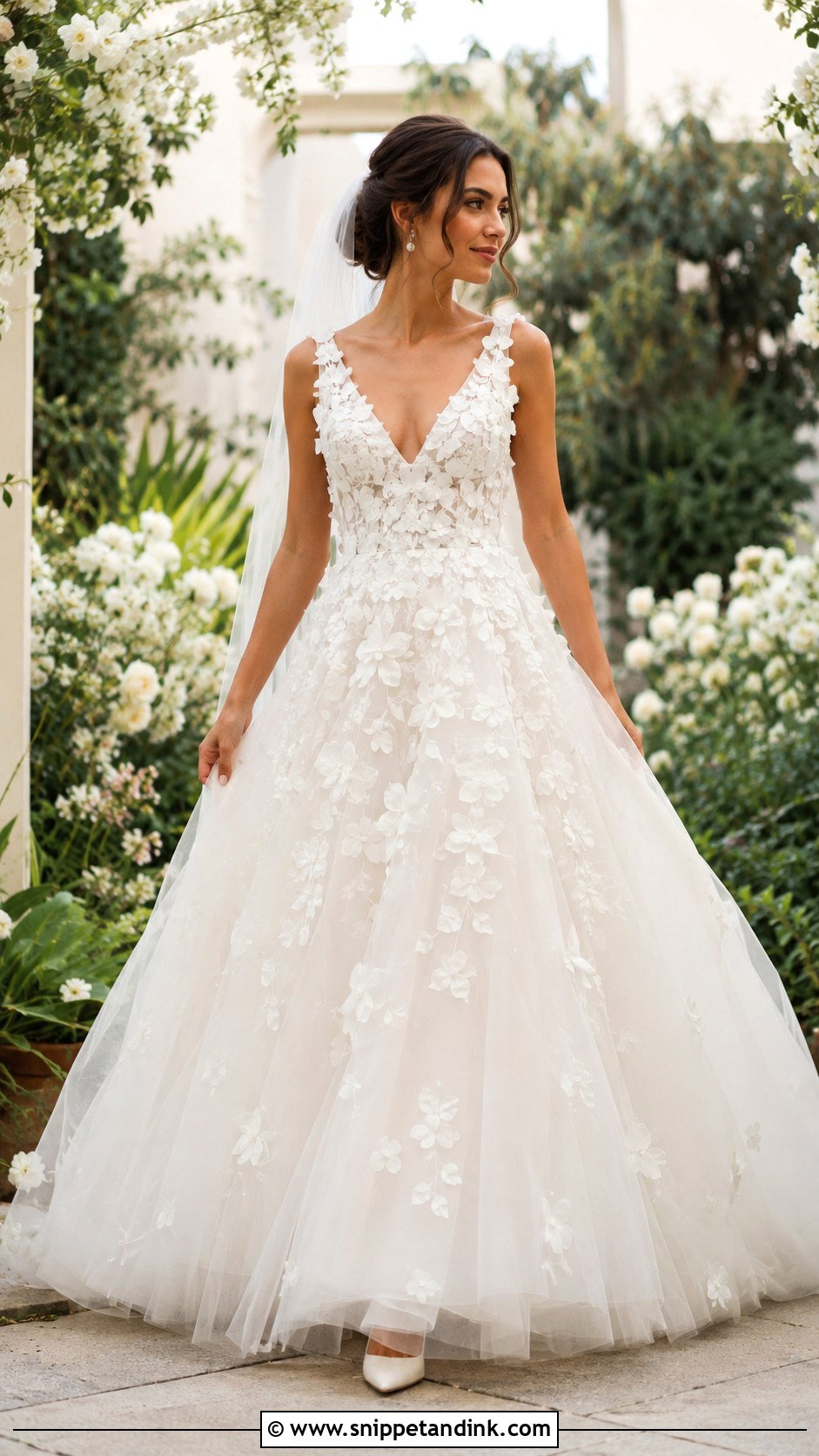 3D Floral Applique A Line Wedding Dress - Snippet and Ink - 20 Applique Wedding Dress Ideas