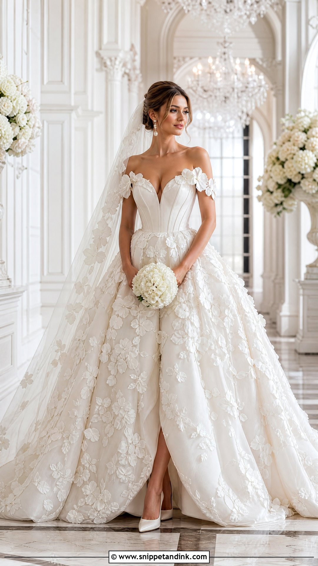 3D Floral Applique Ball Gown Wedding Dress - Snippet and Ink - 20 Wedding Dresses with Flowers Detail
