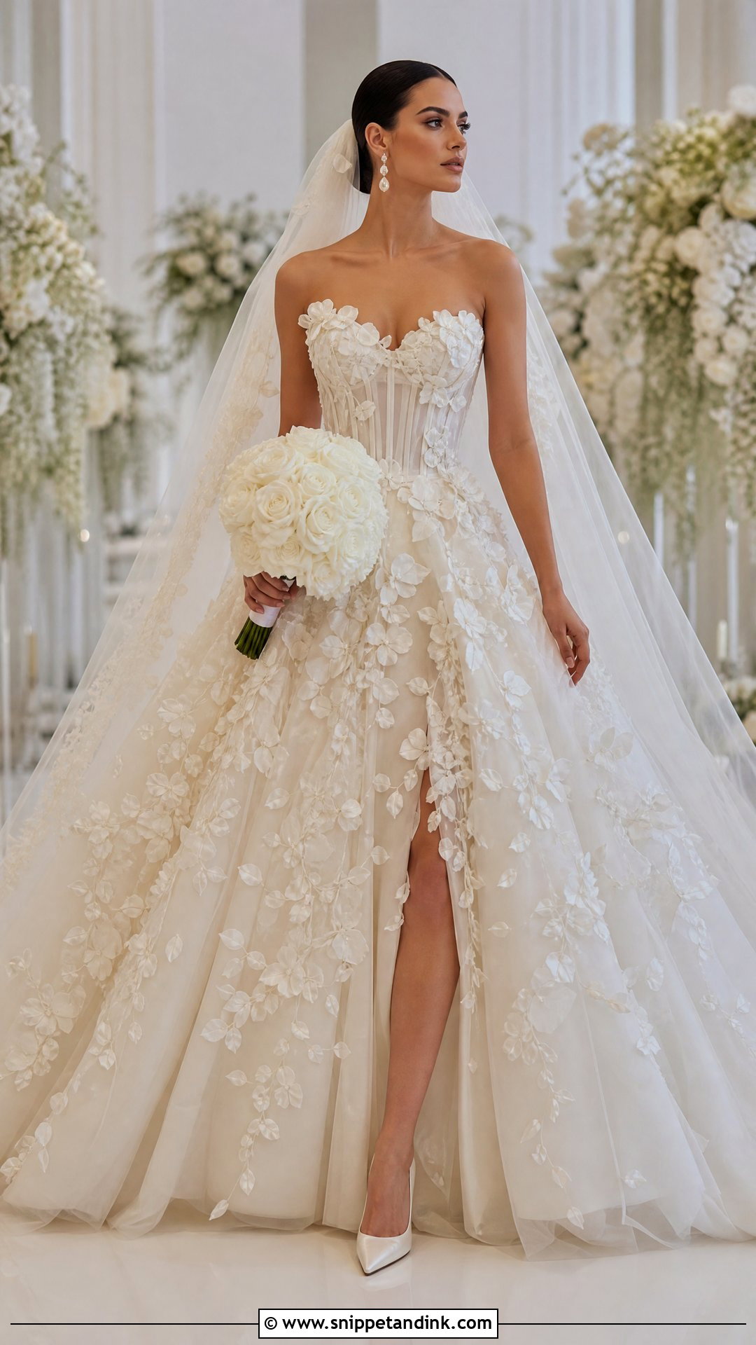 3D Floral Applique Ball Gown - Snippet and Ink - 25 Floral Bridal Dress Ideas