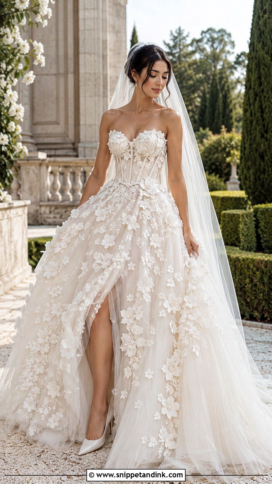3D Floral Applique Wedding Ball Gown - Snippet and Ink - 20 Floral Flower Wedding Dress Gown Ideas