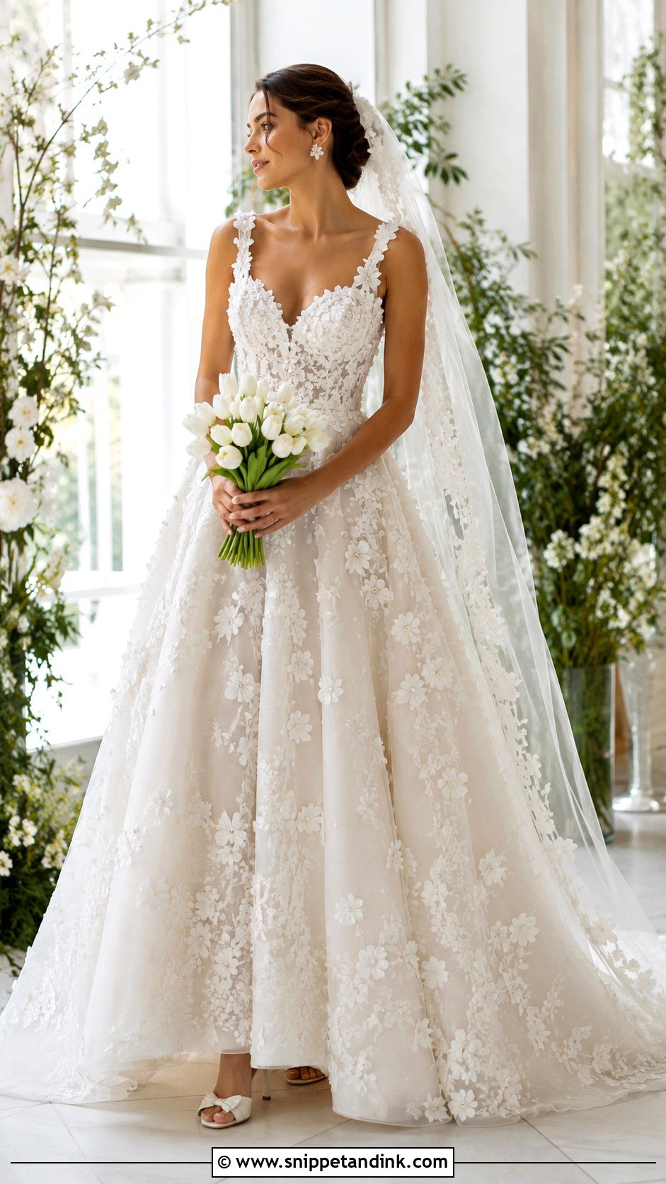 3D Floral Applique Wedding Dress - Snippet and Ink - 20 Extra Wedding Dresses