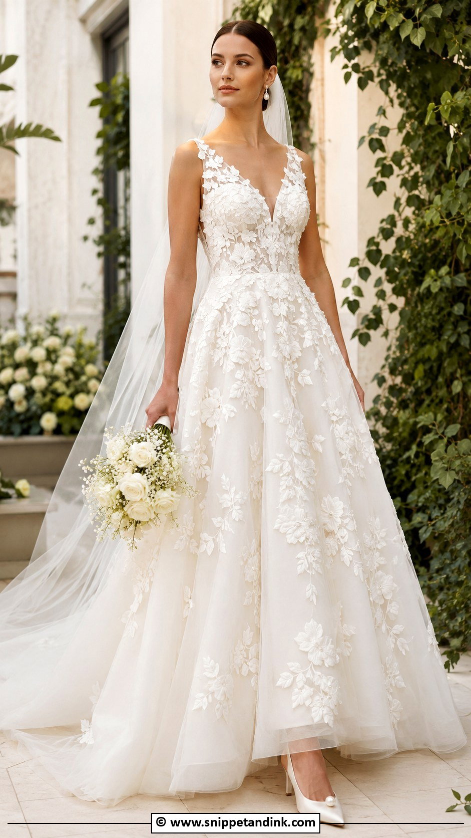 3D Floral Applique Wedding Dress - Snippet and Ink - 25 Wedding Dress Flowers