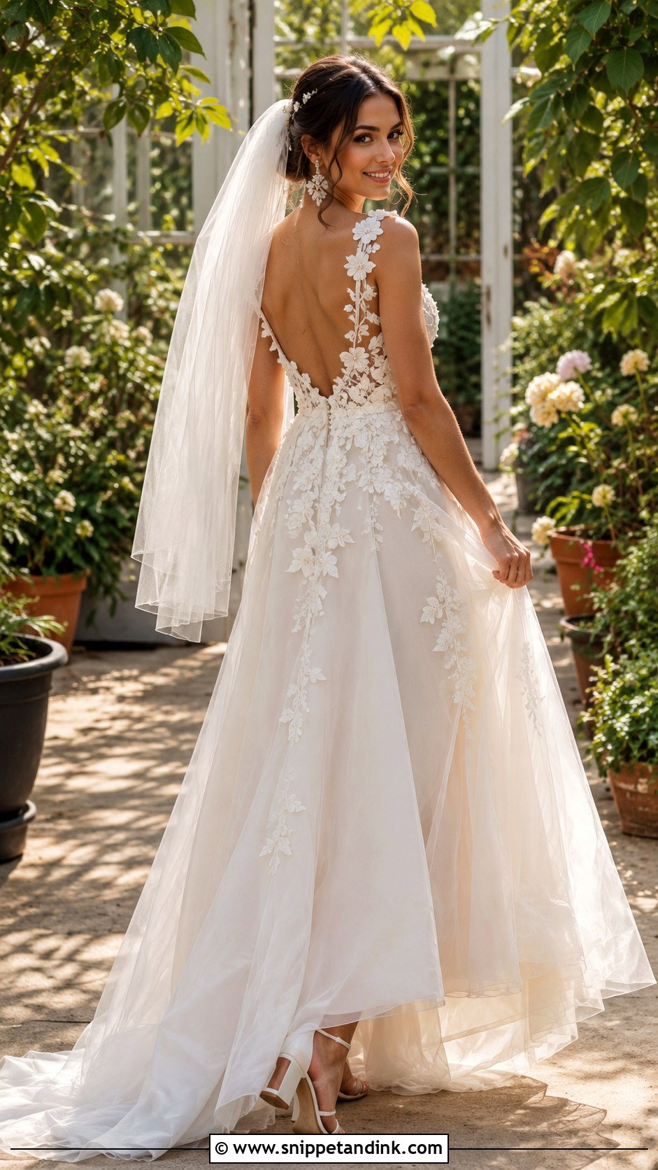 3D Floral Backless Bridal Gown - Snippet and Ink - 20 Backless Bridal Gowns