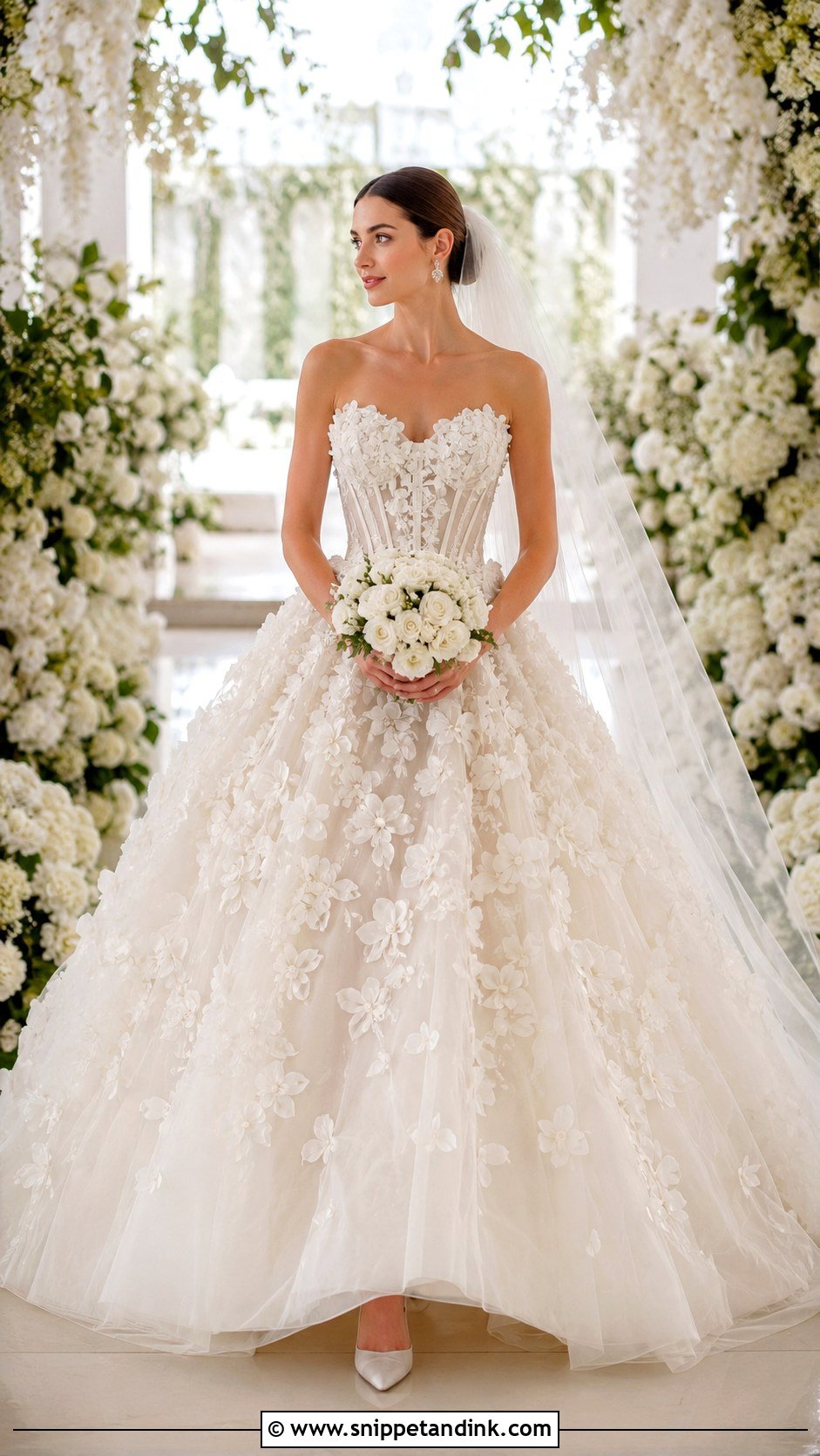 3D Floral Ball Gown Wedding Dress - Snippet and Ink - 20 Ball Gown Wedding Dress Princess Ideas