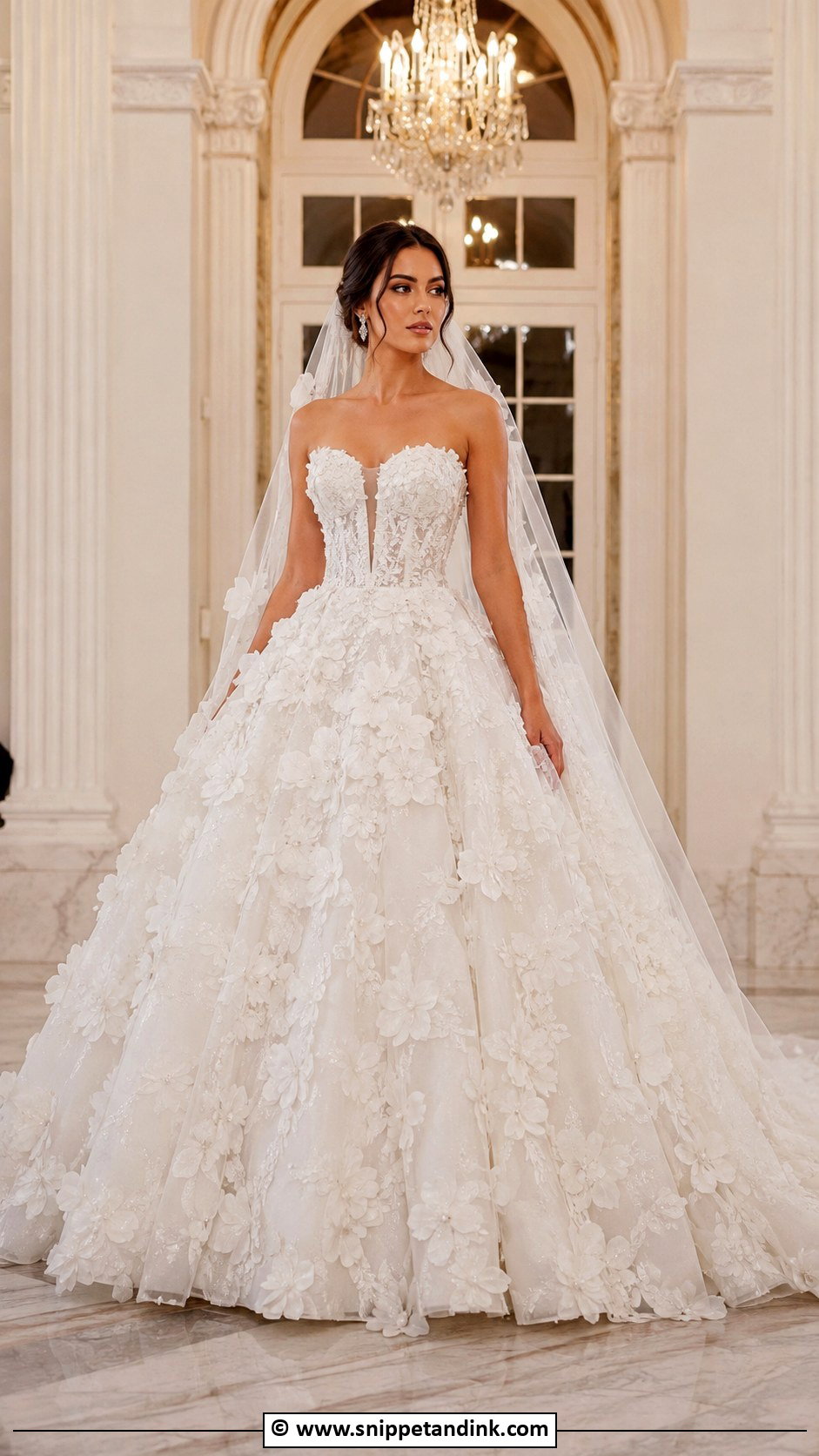 3D Floral Ball Gown Wedding Dress - Snippet and Ink - 25 Wedding Dress with Flowers