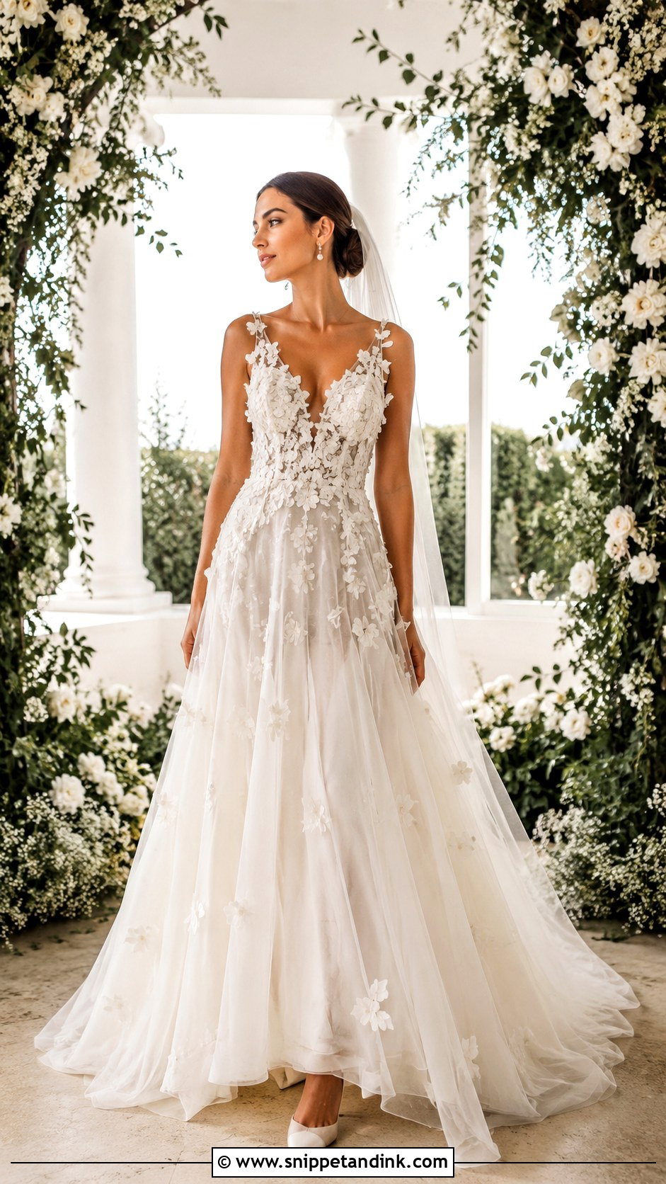 3D Floral Boho A Line Wedding Dress - Snippet and Ink - 20 Boho a Line Wedding Dress Ideas