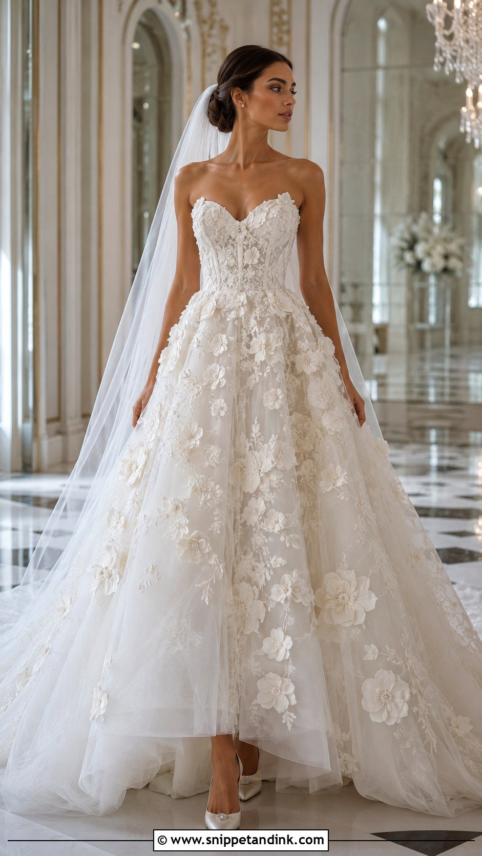 3D Floral Embroidered Ball Gown - Snippet and Ink - 20 Embroidered Wedding Gown Ideas