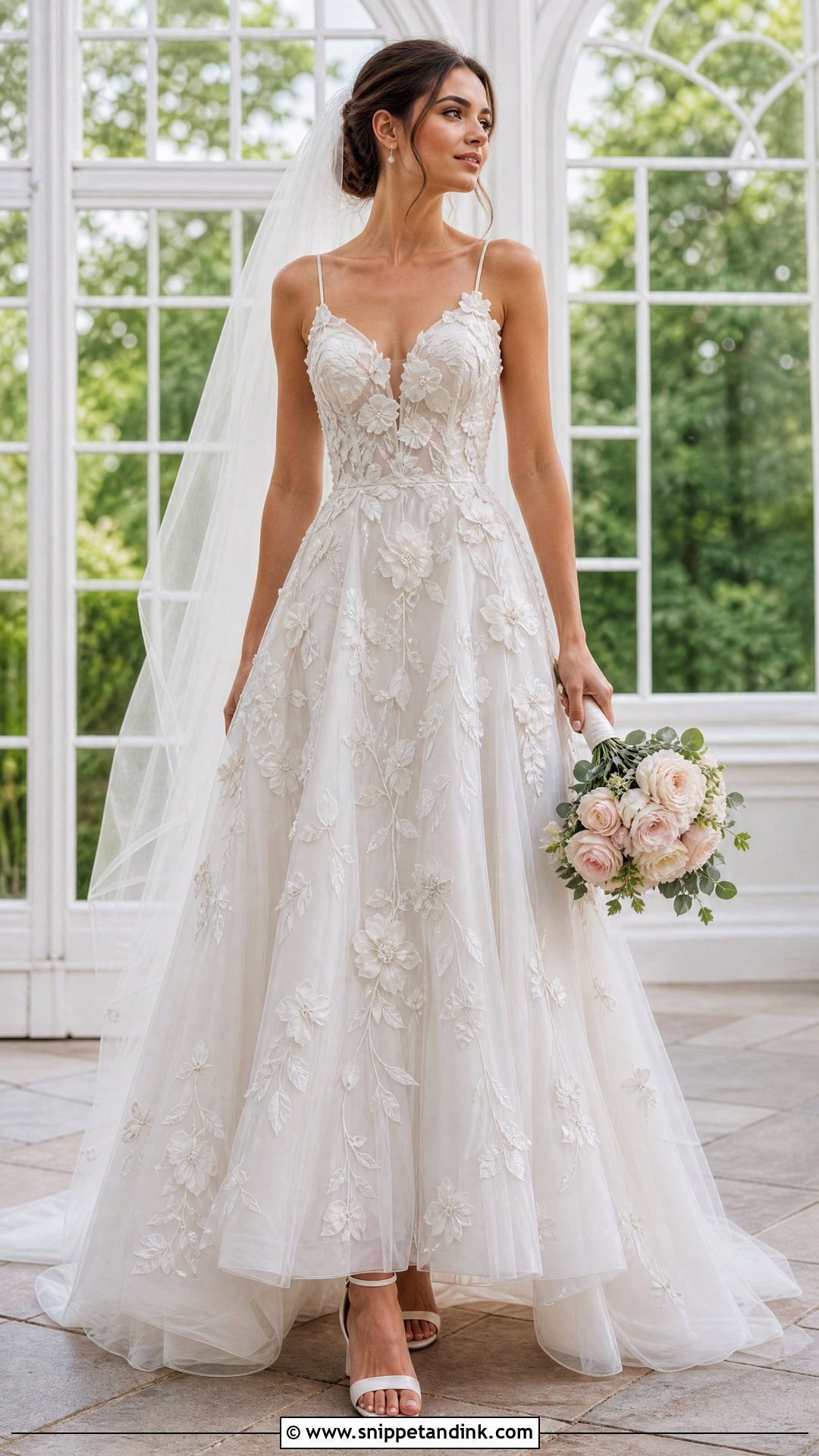 3D Floral Embroidered Wedding Dress - Snippet and Ink - 20 Wedding Dress Flowers Embroidery