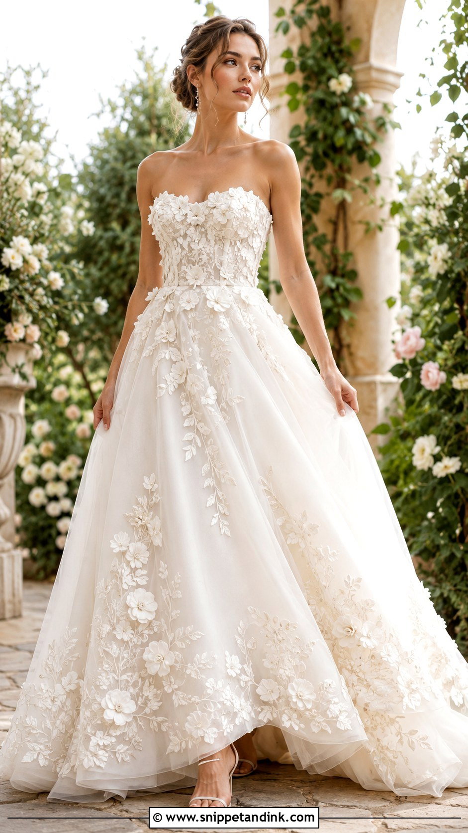 3D Floral Embroidered Wedding Dress - Snippet and Ink - 30 Embroidered Wedding Dress Ideas
