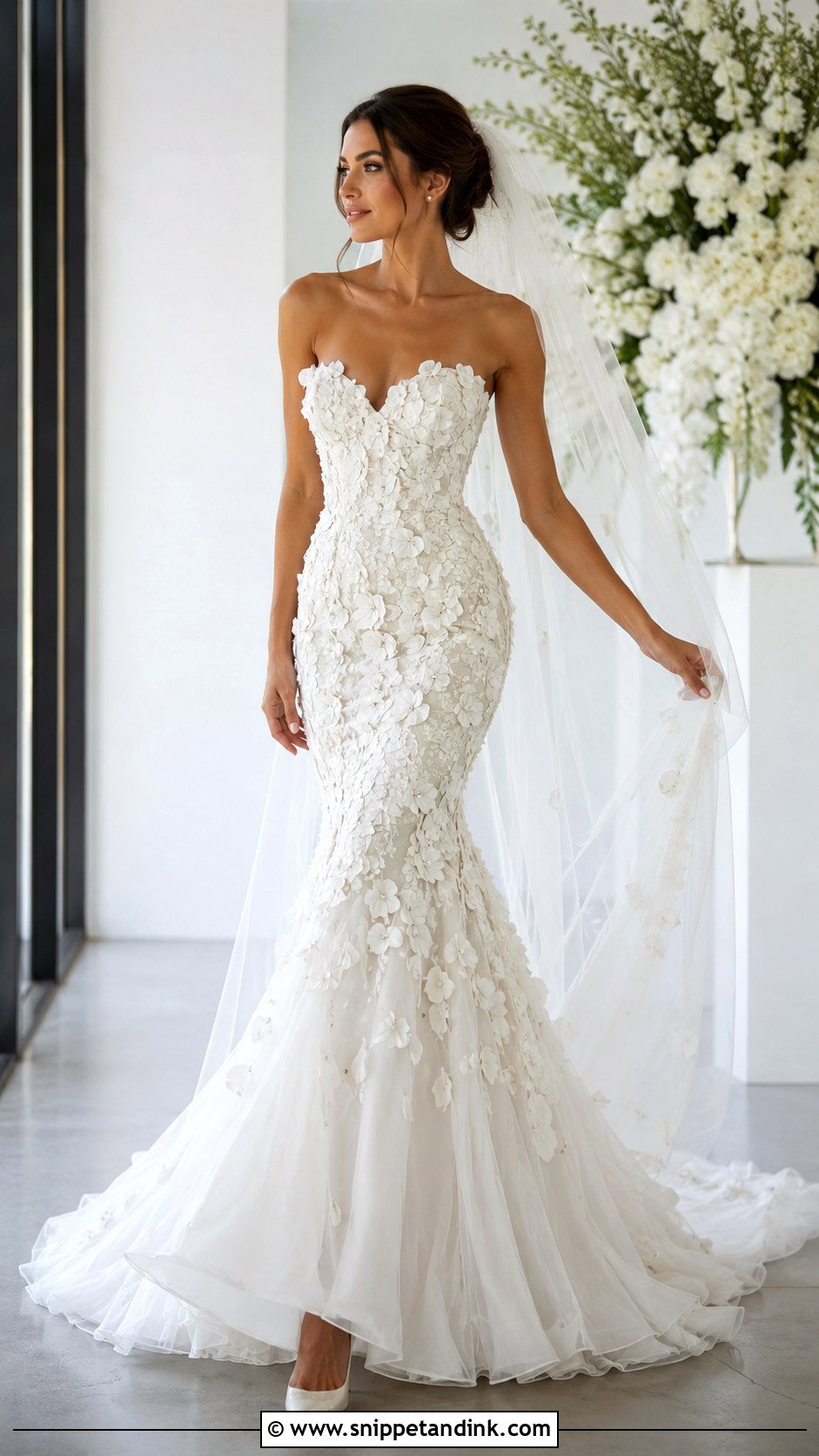 3D Floral Fishtail Wedding Dress - Snippet and Ink - 20 Fishtail Wedding Dresses