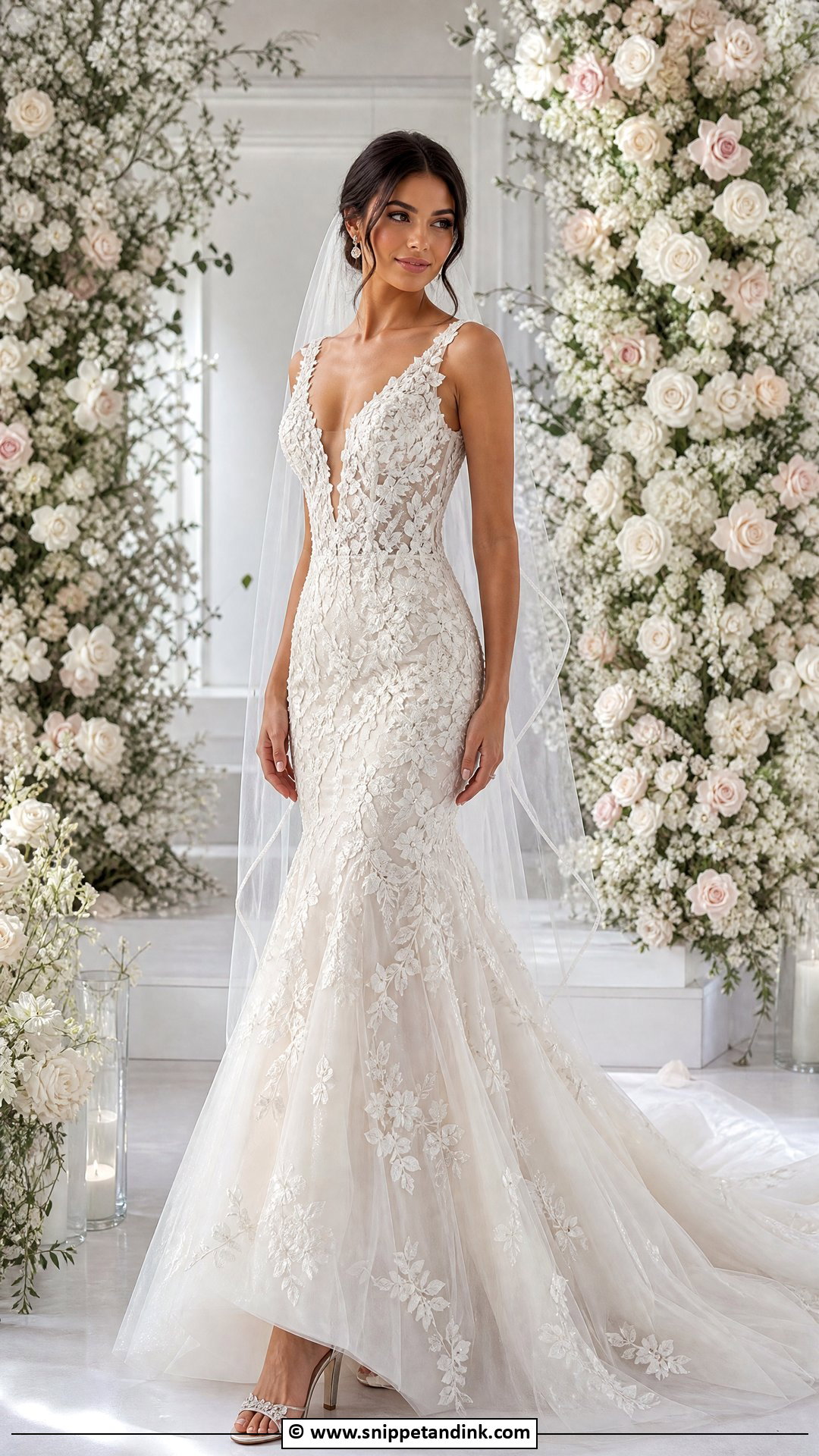 3D Floral Fit And Flare Wedding Dress - Snippet and Ink - 35 Fit and Flare Wedding Dress Ideas