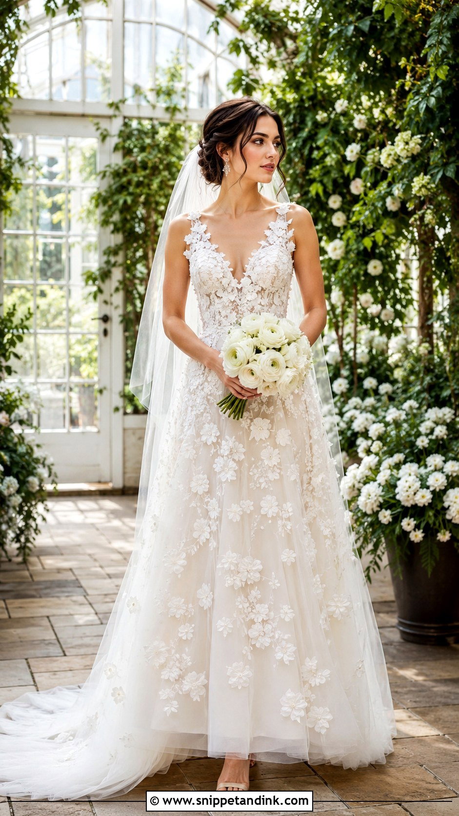 3D Floral Floor Length Wedding Dress - Snippet and Ink - 20 Floor Length Wedding Dress Ideas