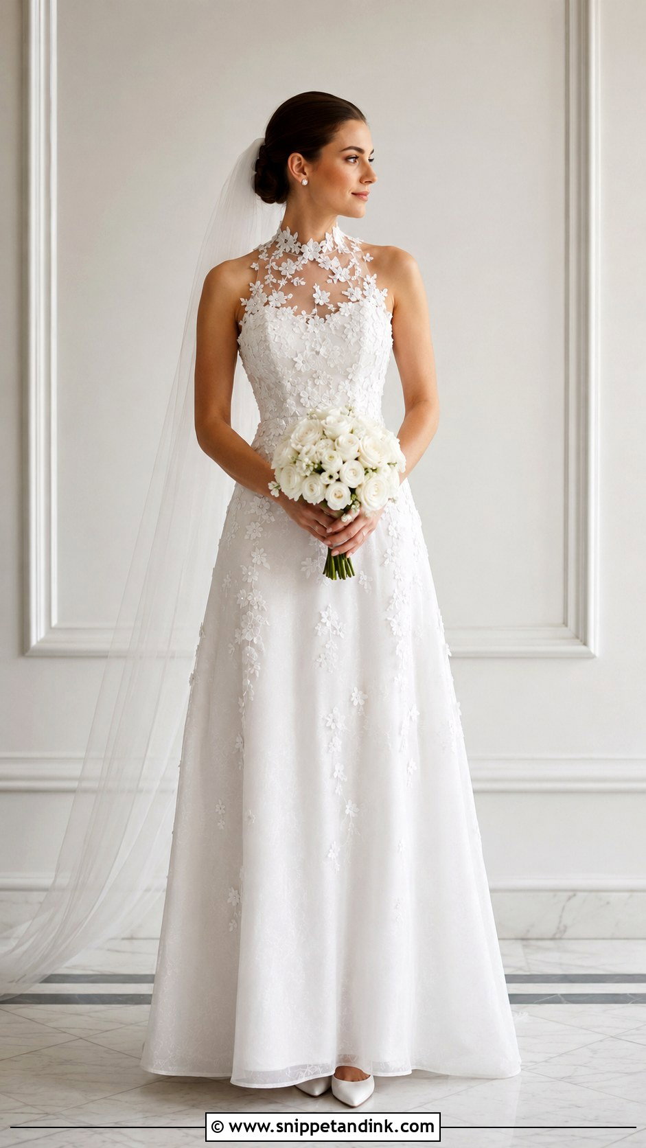 3D Floral High Neck Wedding Dress - Snippet and Ink - 20 3d Wedding Dress Ideas