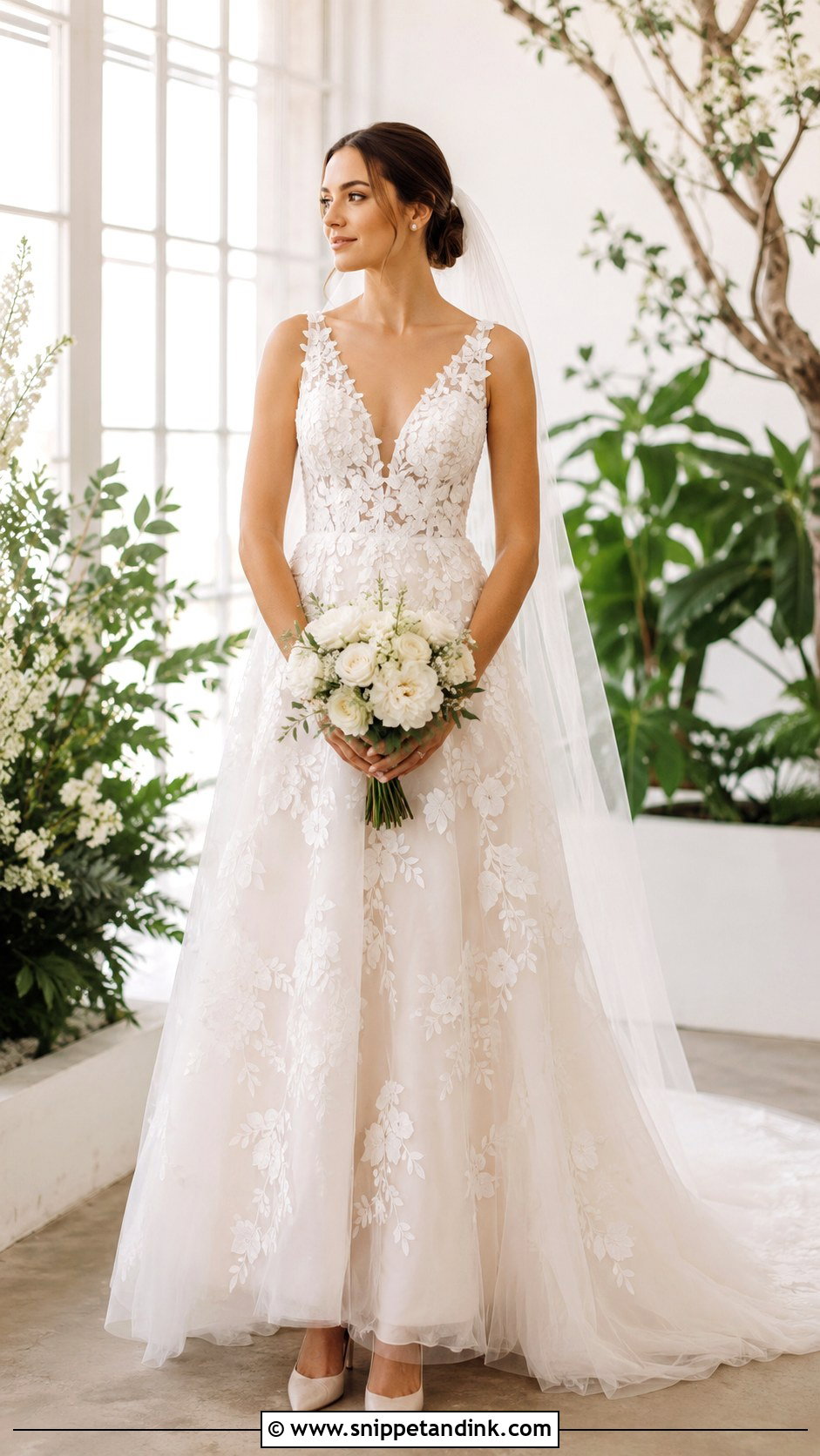 3D Floral Lace A Line Wedding Dress - Snippet and Ink - 20 Lace Aline Wedding Dress Ideas