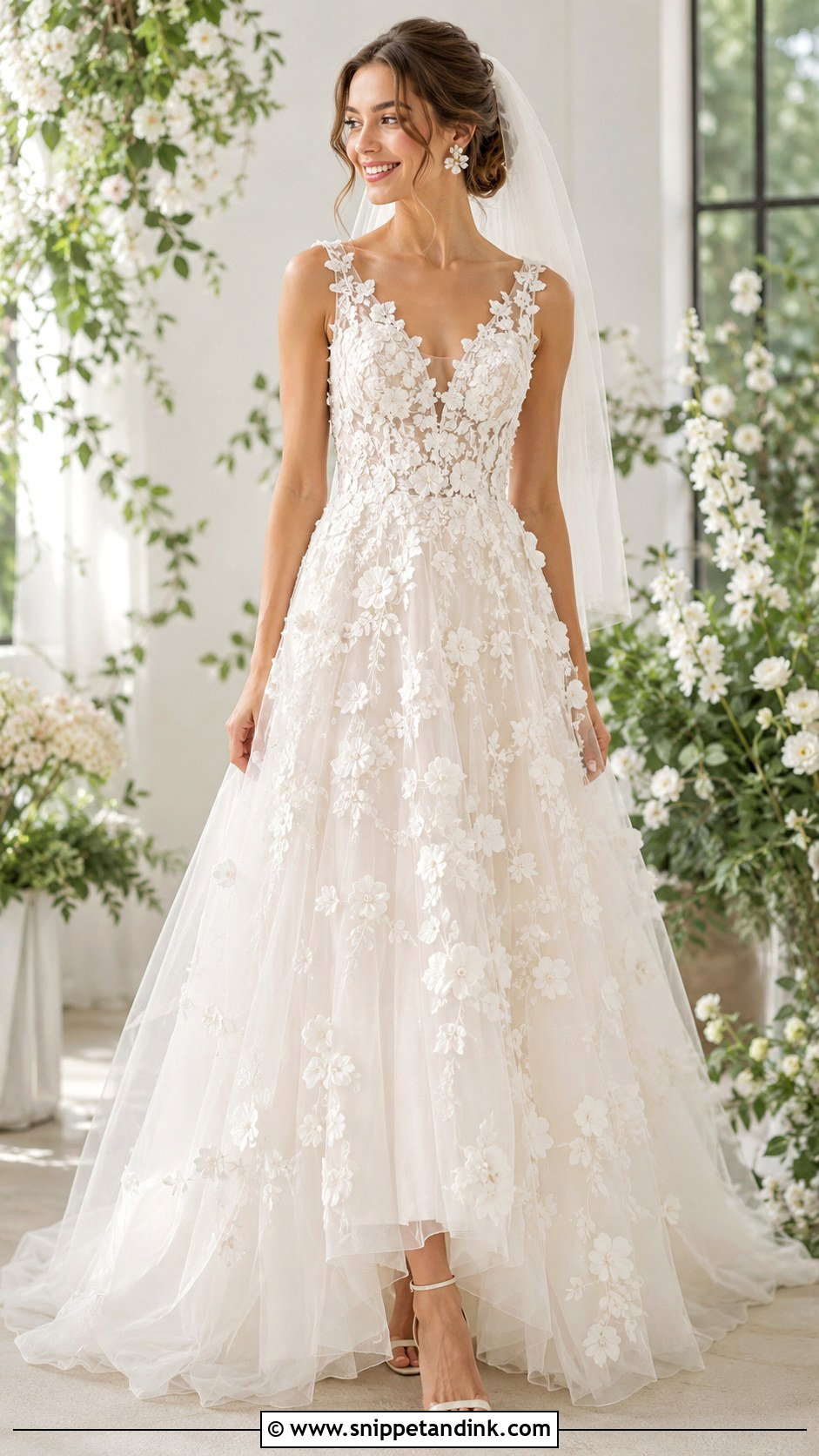 3D Floral Lace And Tulle Wedding Dress - Snippet and Ink - 20 Lace and Tulle Wedding Dress Ideas