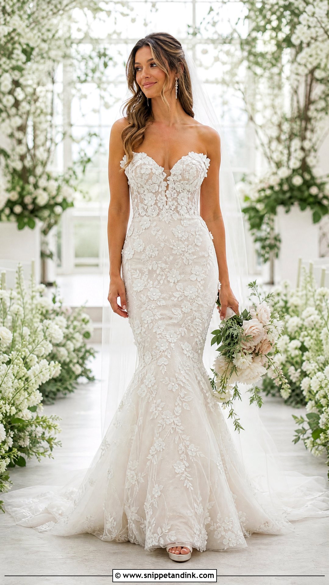 3D Floral Lace Mermaid Wedding Dress - Snippet and Ink - 20 Lace Mermaid Wedding Dresses