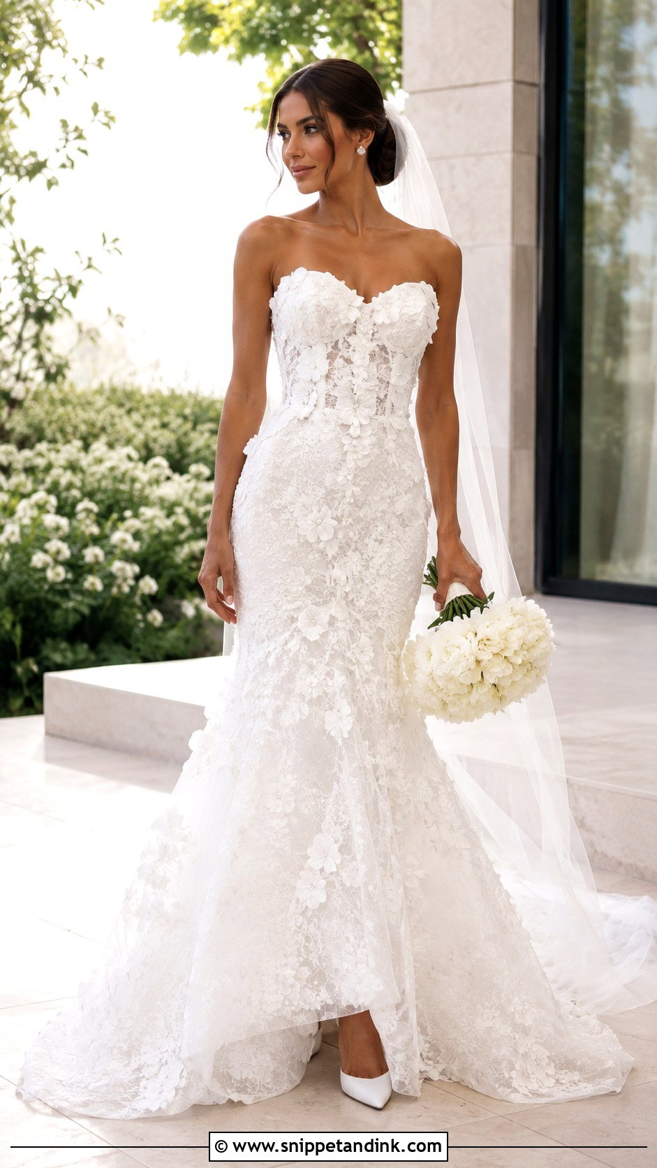 3D Floral Lace Wedding Dress - Snippet and Ink - 20 Fitted Strapless Lace Wedding Dress Ideas