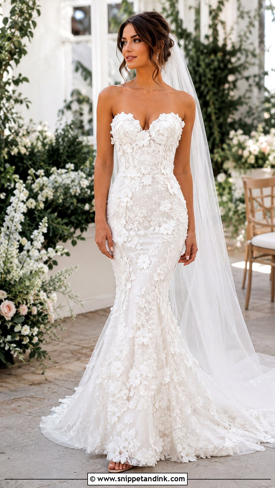 3D Floral Mermaid Bridal Dress - Snippet and Ink - 20 Mermaid Bridal Dresses